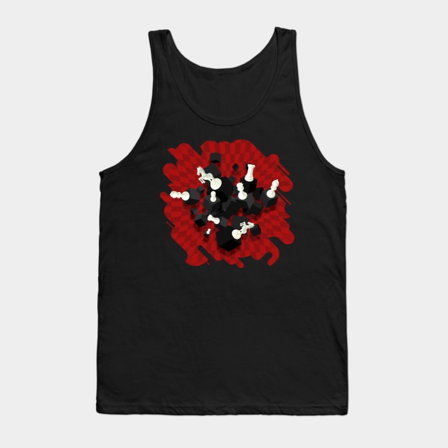 Chessboard and 3D Chess Pieces composition on red Tank Top by Nartissima